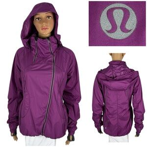 Lululemon Womens 8 Run Inspire Jacket Hood Lined Pockets Purple Running EUC